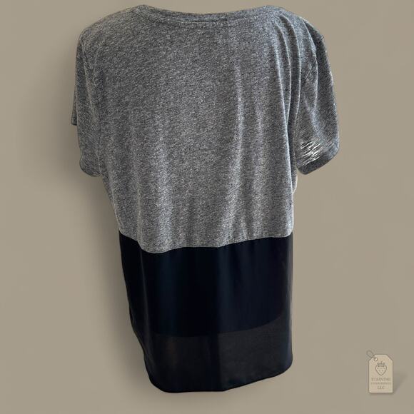 Express Gray Black Colorblock Sheer Hem Short Sleeve Top Women’s Size L - Picture 5 of 8